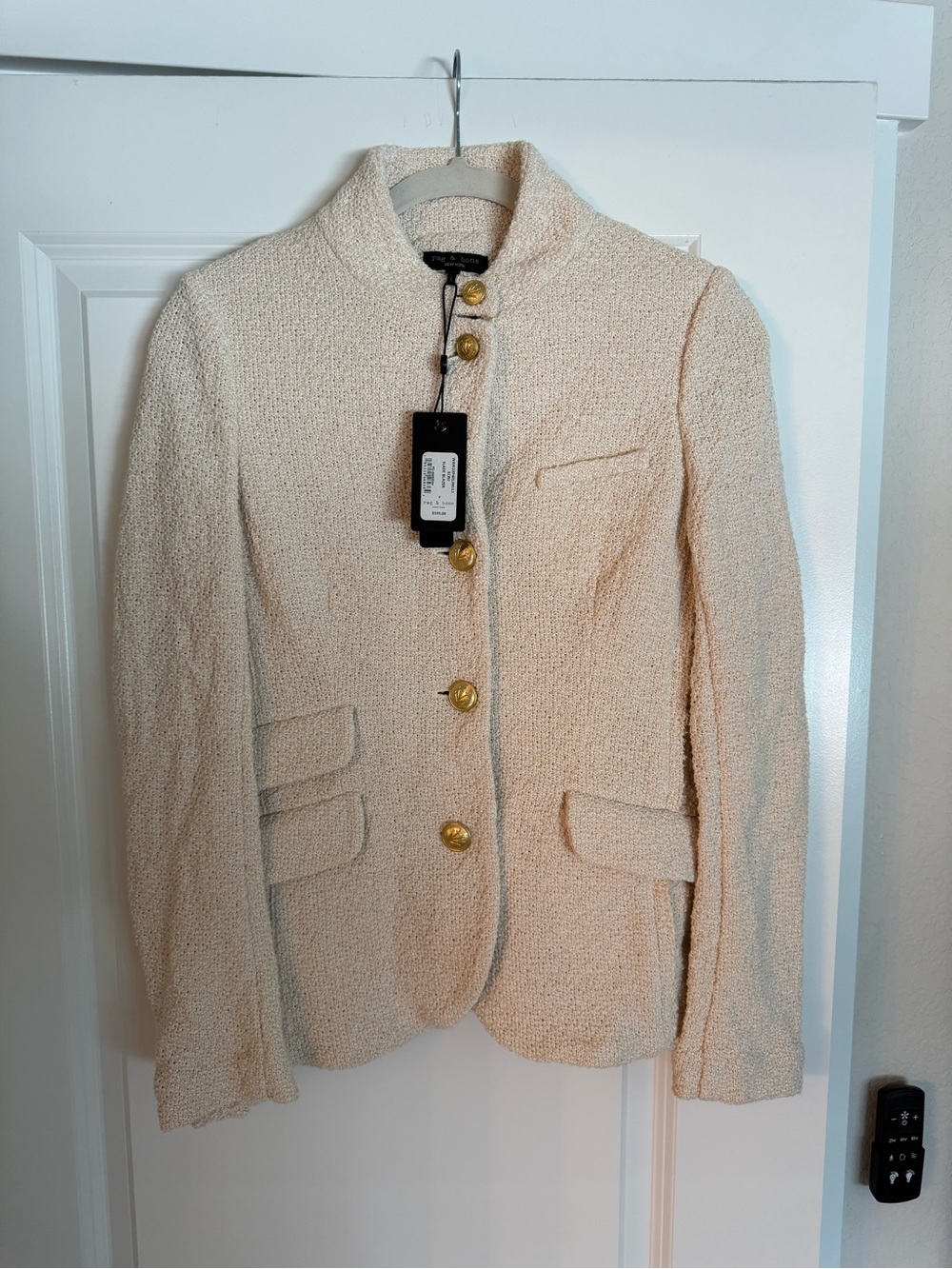 rag & bone Cream Bouclé Blazer with Gold Buttons